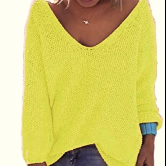 Lime v-neck knit oversize sweater - Picture 2 of 5